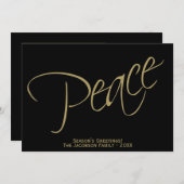 平和。シンプル黒エレガント色と金ゴールド写真 シーズンカード (正面/裏面)