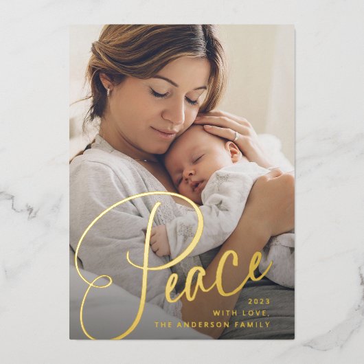 平和 |スクリプエレガントトとフォトクリスマス 箔シーズンカード (正面)