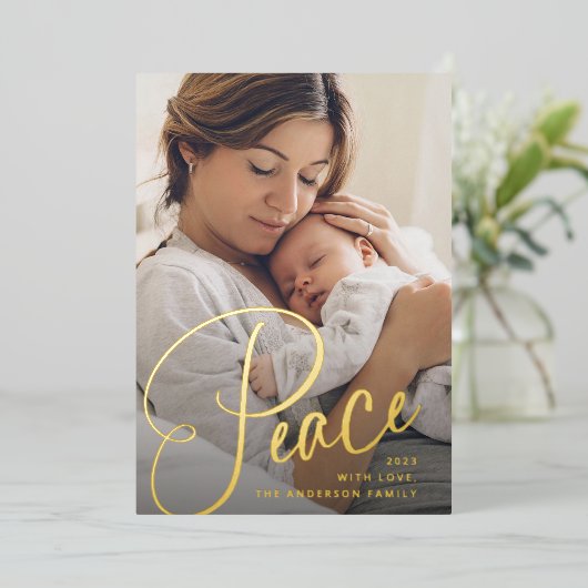 平和 |スクリプエレガントトとフォトクリスマス 箔シーズンカード (立ち正面)