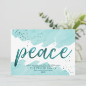 平和 |ティール(緑がかった色)水彩クリスマス シーズンカード (スタンド正面)