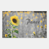 「平和」フレーズ、ひまわりのフィールド、ブラック&ホワイト 長方形シール (正面)