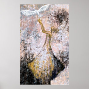 平和 – ホワイト鳩 – 自由 – 抽象芸術絵画ズ ポスター
