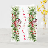 平和、喜び、愛のクリスマスグリーティングカード カード (黄色い花)