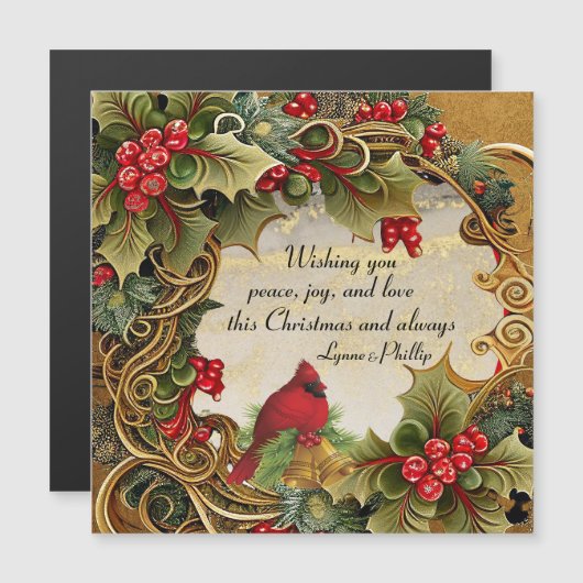 平和、喜び、愛の磁気クリスマスカード (正面/裏面)