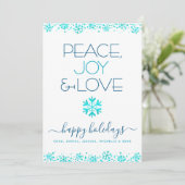 平和 喜び 愛 ターコイズ 雪の結晶 タイポグラフィー 太字 シーズンカード (スタンド正面)