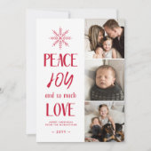 平和、喜び、愛 |赤 | 3フォトコラージュのクリスマス シーズンカード (正面)