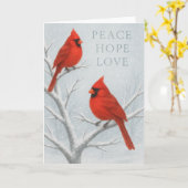 平和、希望、愛の赤い鳥 カード (黄色い花)
