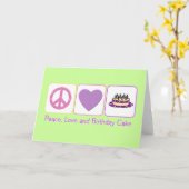 平和、愛およびお誕生日ケーキ カード (黄色い花)