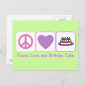 平和、愛およびお誕生日ケーキ ポストカード (正面/裏面)