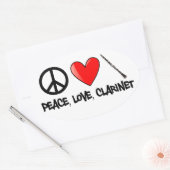 平和、愛およびクラリネット 楕円形シール (封筒)