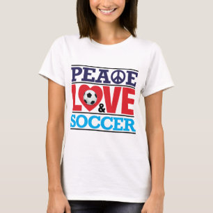 平和、愛およびサッカーのワイシャツ Tシャツ