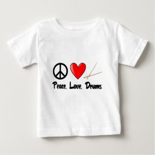平和、愛およびドラム ベビーTシャツ