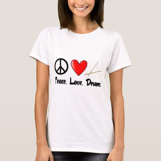 平和、愛およびドラム Tシャツ (正面)