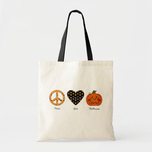 平和、愛およびハロウィンのバッグ トートバッグ (正面)