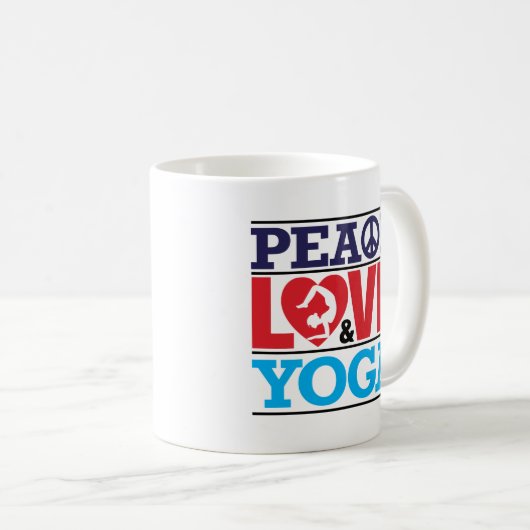 平和、愛およびヨガのマグ コーヒーマグカップ (正面右)