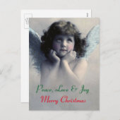 平和、愛および喜び。 ヴィンテージのクリスマスの天使 シーズンポストカード (正面/裏面)
