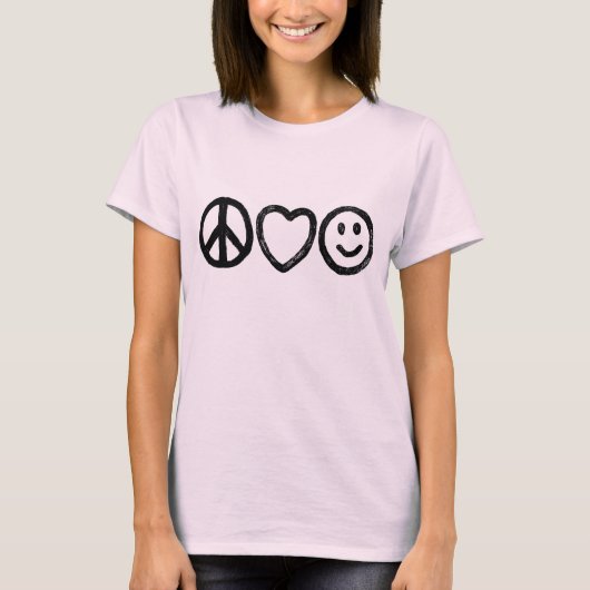 平和、愛および幸福のワイシャツ Tシャツ (正面)