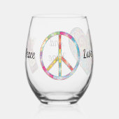 平和、愛とワイン – ロックスグラスまたは ステムなしワイングラス (正面)