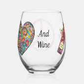 平和、愛とワイン – ロックスグラスまたは ステムなしワイングラス (裏面)
