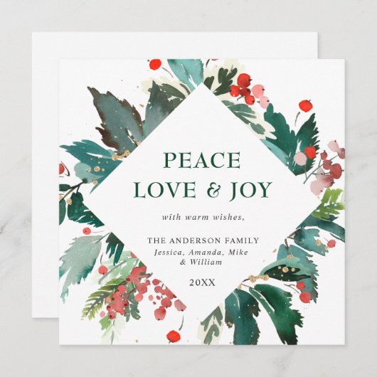 平和 愛と喜びのお祭りクリスマスグリーティング シーズンカード (正面/裏面)