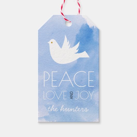 平和、愛と喜びの青い水の色クリスマス ギフトタグ (正面)