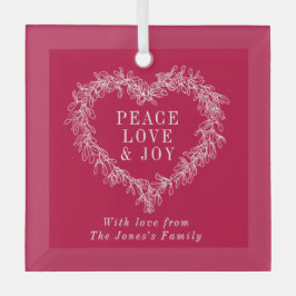 平和、愛の喜びミスタントクリスマスホワイトレッド ガラスオーナメント