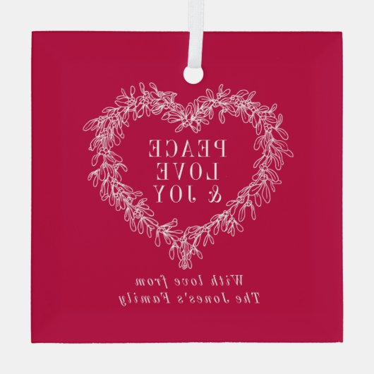 平和、愛の喜びミスタントクリスマスホワイトレッド ガラスオーナメント (裏面)