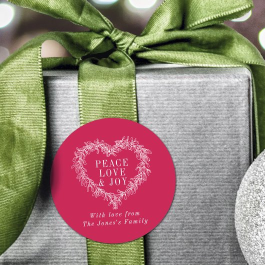 平和、愛の喜びミスタントクリスマスホワイトレッド ラウンドシール