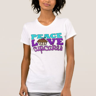 平和、愛及びカップケーキ! 紫色 Tシャツ
