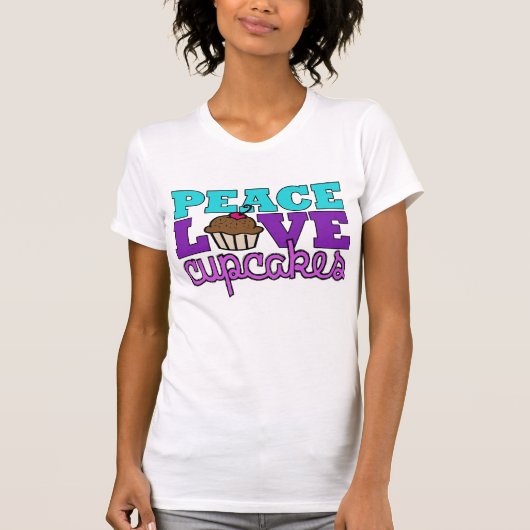 平和、愛及びカップケーキ! 紫色 Tシャツ (正面)