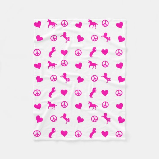 平和、愛及びピンクのユニコーン、余りに! フリースブランケット (正面)