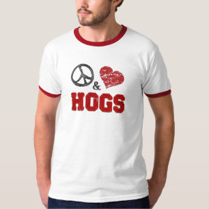 平和、愛及びブタ Tシャツ