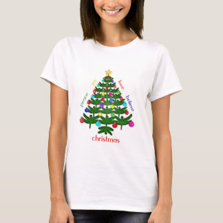 平和、愛及び多くのトンボのクリスマスツリー Tシャツ