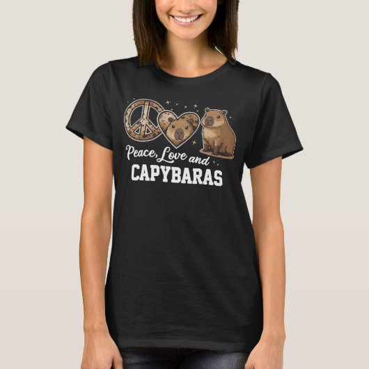 平和 愛 そして カピバラ Tシャツ (正面)