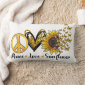 「平和、愛、ひまわり」 ランバークッション (ブランケット)