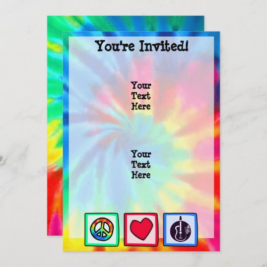 平和、愛、アコースティックギター 招待状 (正面/裏面)