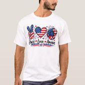 平和 愛 アメリカ 愛国ハート 赤 白 青 Tシャツ (正面)