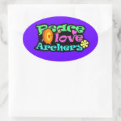 平和、愛、アーチェリー 楕円形シール (バッグ)