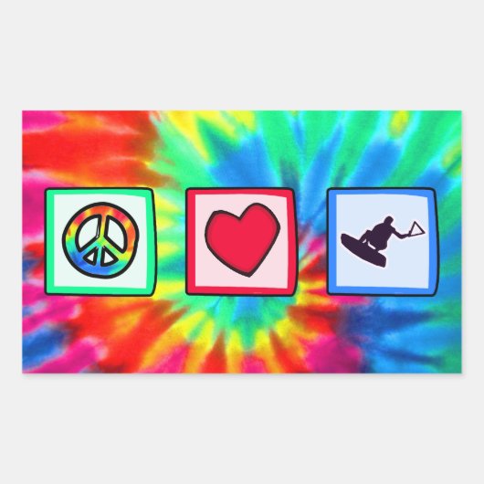 平和、愛、ウェイクボード 長方形シール (正面)