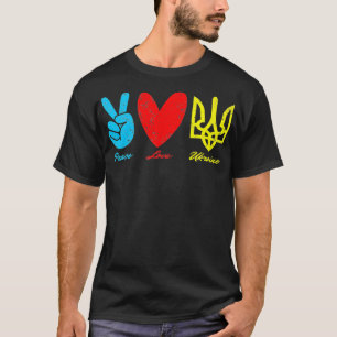 平和、愛、ウクライナ国旗U Tシャツ