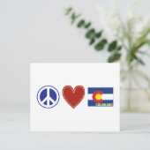 平和 愛 コロラド州 地図の形をした州旗 ポストカード (スタンド正面)