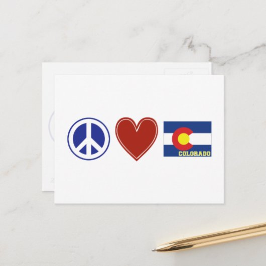 平和 愛 コロラド州 地図の形をした州旗 ポストカード (正面/裏面インサイチュ)
