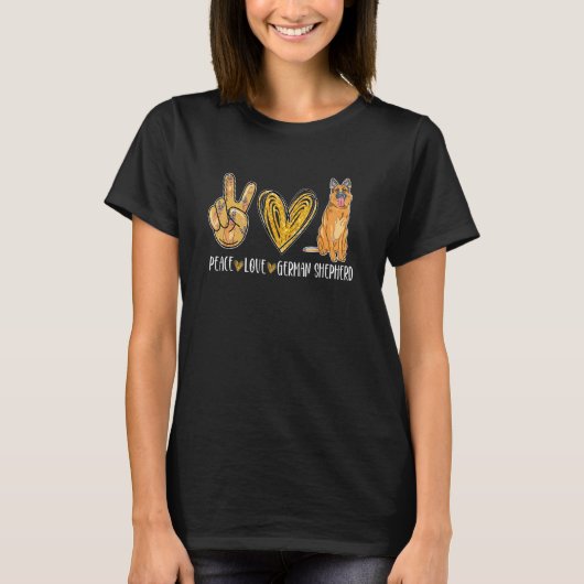 平和 愛 ドイツ牧羊犬 かわいい犬 Tシャツ (正面)
