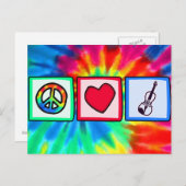 平和、愛、バイオリン ポストカード (正面/裏面)