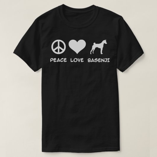 平和、愛、バセンジ Tシャツ (デザイン正面)