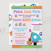 平和、愛、パーティーヒッピー絞り染め誕生日パーティー 招待状 (正面/裏面)