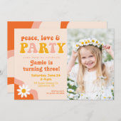 平和、愛、パーティーレトロPhotoBirthday招待状 招待状 (正面/裏面)