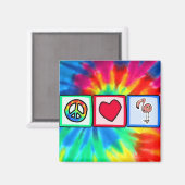 平和、愛、ピンクのフラミンゴ マグネット (正面/裏面)