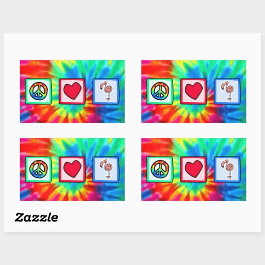 平和、愛、ピンクのフラミンゴ 長方形シール (シート)