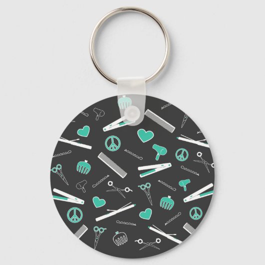 平和、愛、ヘアアクセサリー(ターコイズダーク) キーホルダー (正面)